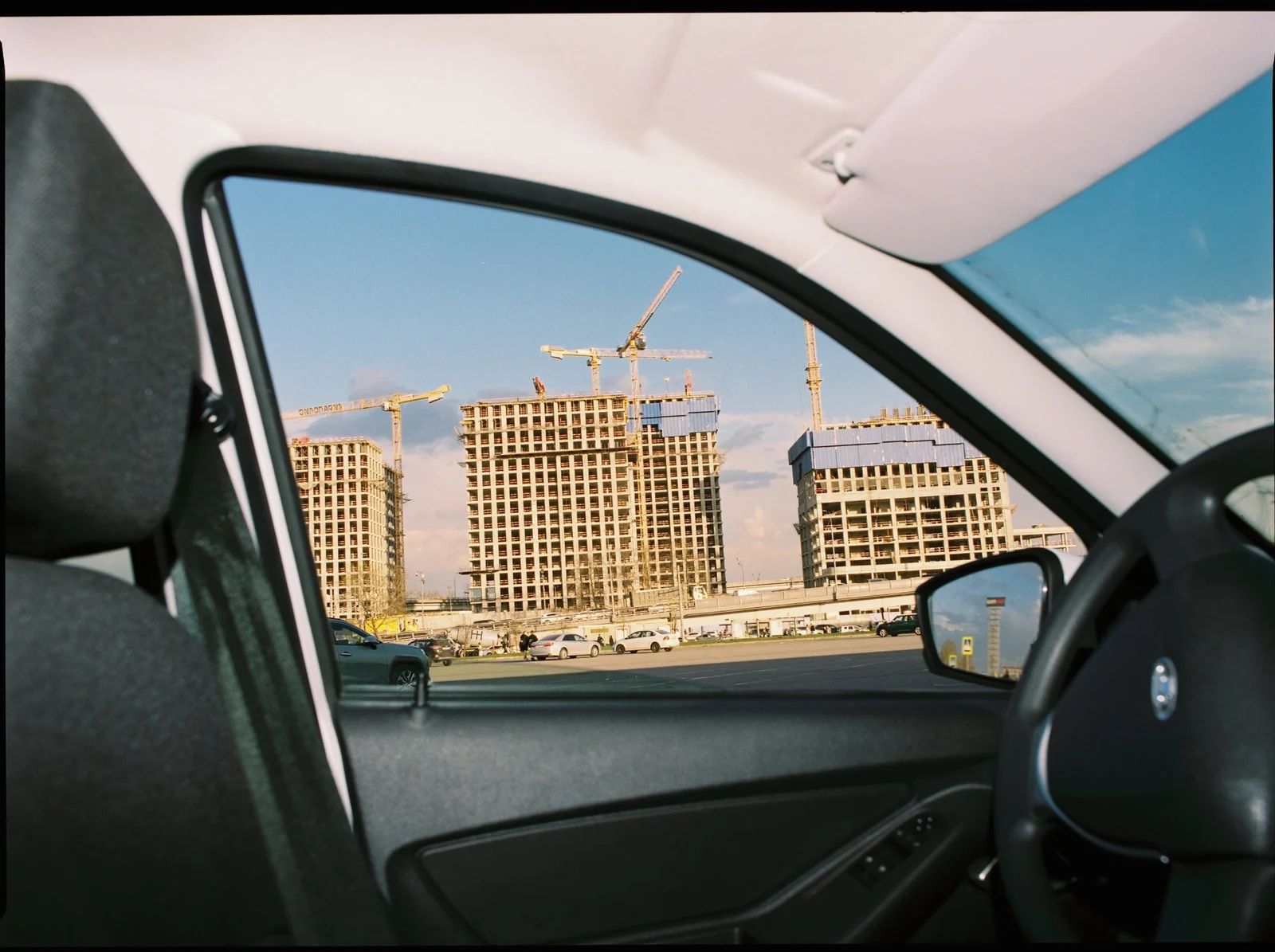 New towers through the car window