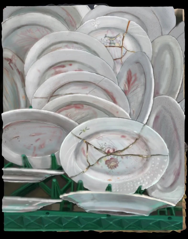 Painting: stacked plates