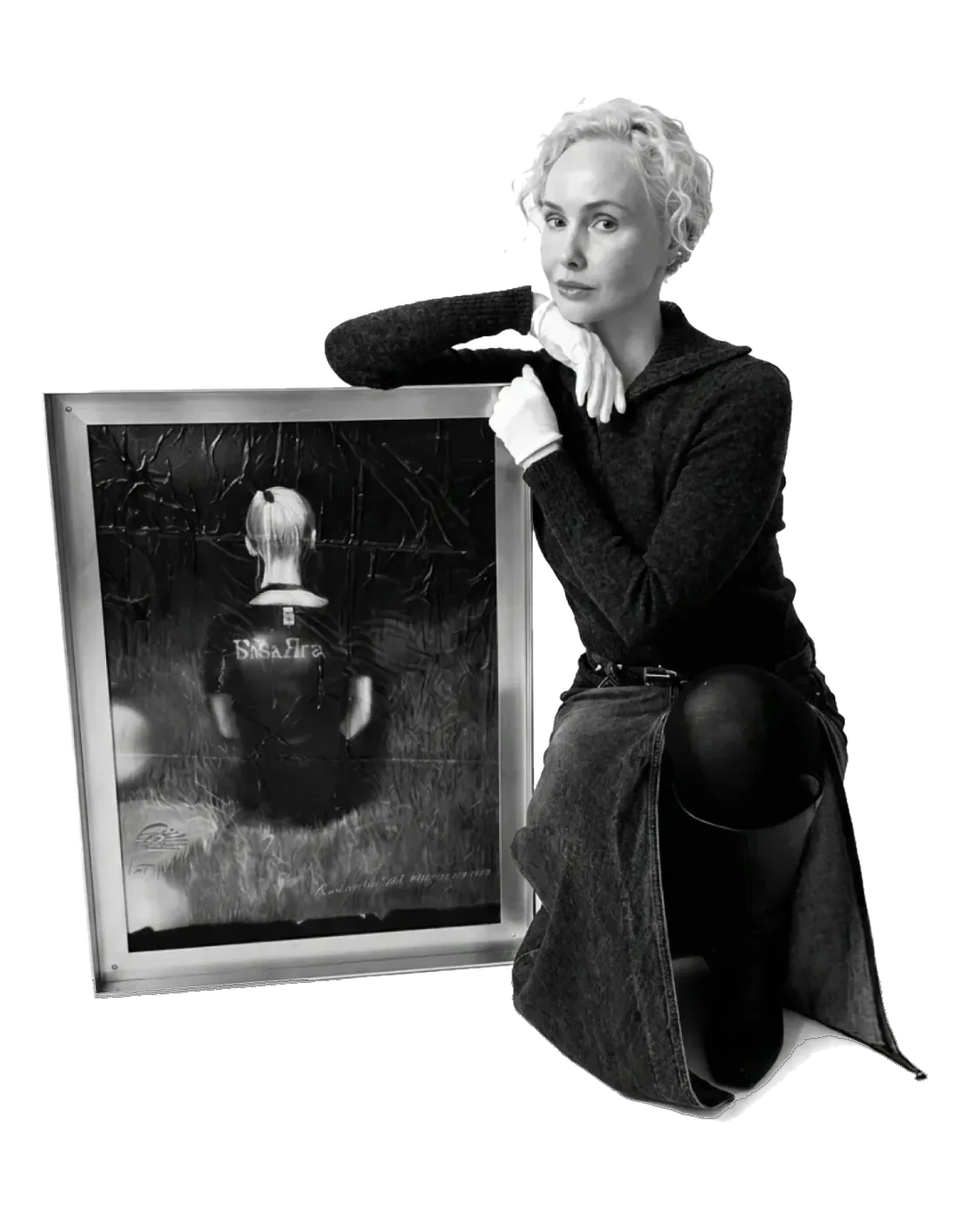 Artist and blogger with paintings